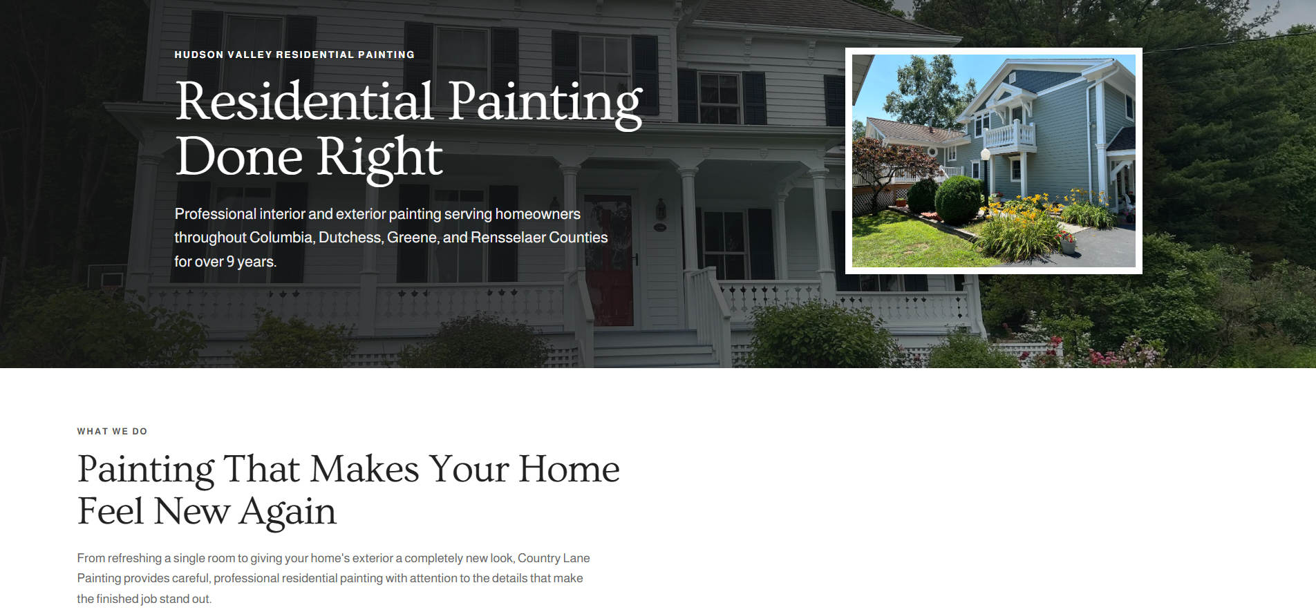 Country Lane Painting website homepage designed by Toohey Services