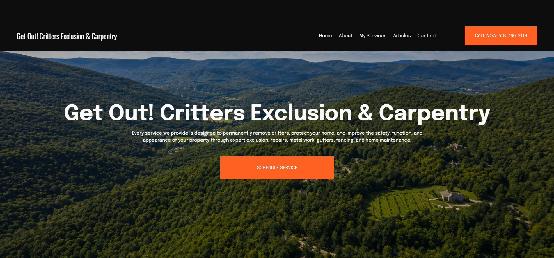 Get Out Critters Exclusion and Carpentry website homepage designed by Toohey Services